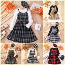 Load image into Gallery viewer, Dress For Kids Girl Long Sleeved Plaid Belt Hat Big Girls Clothes Fashion
