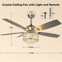 Load image into Gallery viewer, Remote Luxury Crystal Ceiling Fan with Light Modern Chandelier 5 Reversible Wood Blades
