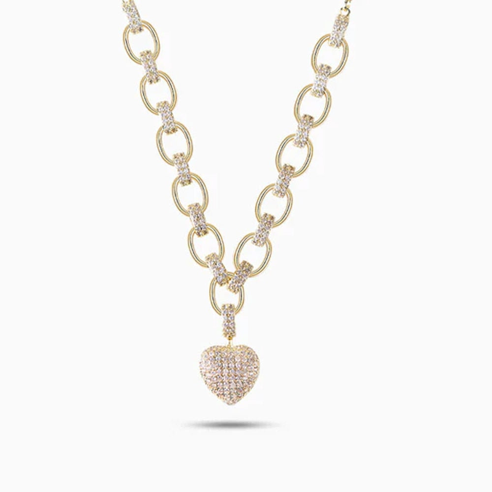 Stone fans Hip Hop Hollow Heart Pendant Necklace