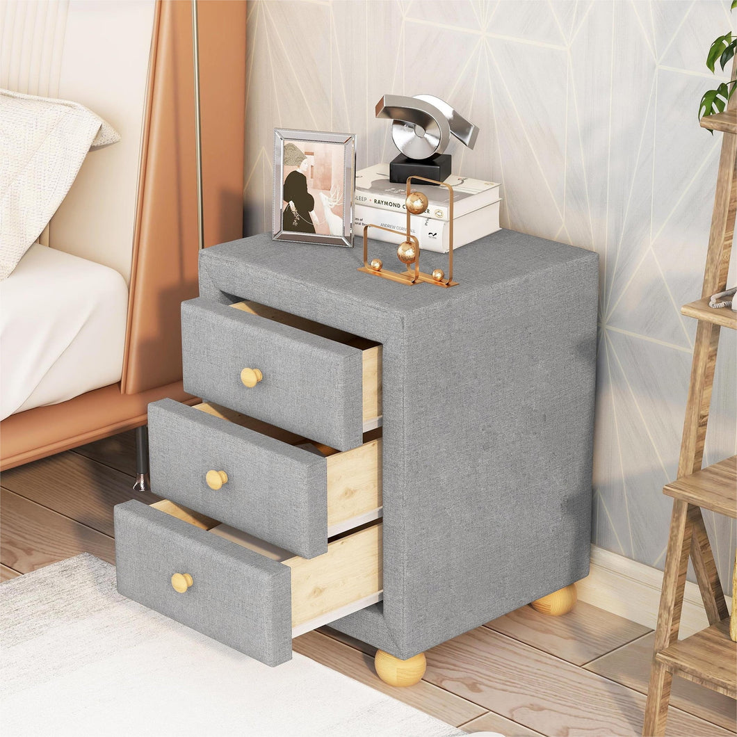 3 Drawers Nightstand,  Upholstery Bedside Table