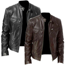 Load image into Gallery viewer, Men&#39;s Fashion Leather Jacket Slim Fit Stand Collar PU Jacket
