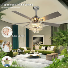 Load image into Gallery viewer, Remote Luxury Crystal Ceiling Fan with Light Modern Chandelier 5 Reversible Wood Blades
