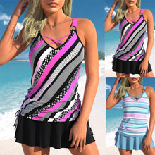 Load image into Gallery viewer, Women&#39;s  Stripe Printed Tank Top and Quadrangle Pants Two Piece Swimwear
