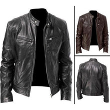 Load image into Gallery viewer, Men&#39;s Fashion Leather Jacket Slim Fit Stand Collar PU Jacket
