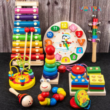 Load image into Gallery viewer, 9 in 1 Wooden Montessori Toys Rattle Bell Drum Column Set Musical Instruments
