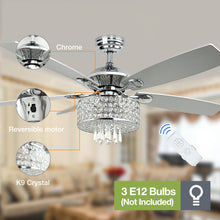 Load image into Gallery viewer, Remote Luxury Crystal Ceiling Fan with Light Modern Chandelier 5 Reversible Wood Blades
