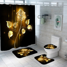 Load image into Gallery viewer, Shiny Blue Golden Rose Waterproof Shower Curtain Set Toilet Cover Mat
