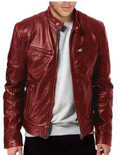 Load image into Gallery viewer, Men&#39;s Fashion Leather Jacket Slim Fit Stand Collar PU Jacket
