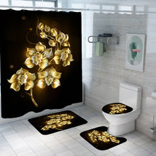 Load image into Gallery viewer, Shiny Blue Golden Rose Waterproof Shower Curtain Set Toilet Cover Mat
