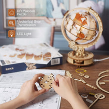 Load image into Gallery viewer, Luminous Wooden Globe 3D Puzzle Games Assemble Model
