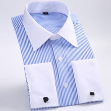 Load image into Gallery viewer, Classic French Cuffs Striped Dress Shirt Single Patch Pocket
