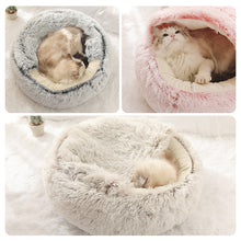 Load image into Gallery viewer, Round Cat and small dog Bed Long Plush Cat Cushion Warm Cat House 2 In 1 - sunnydayhomedecorboutique
