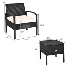 Load image into Gallery viewer, Patiojoy 3PCS Patio Rattan Furniture Set Storage Table Cushioned Sofa Black  HW63757WH - sunnydayhomedecorboutique
