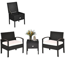 Load image into Gallery viewer, Patiojoy 3PCS Patio Rattan Furniture Set Storage Table Cushioned Sofa Black  HW63757WH - sunnydayhomedecorboutique
