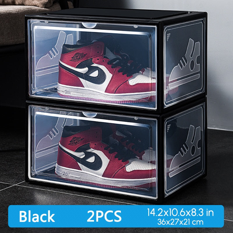 2pcs AJ Sneakers Box Hardened Plastic Shoe Box Stackable Cabinet Storage - sunnydayhomedecorboutique