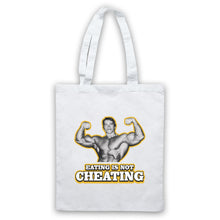 Load image into Gallery viewer, ARNOLD SCHWARZENEGGER EATING UNOFFICIAL NOT CHEATING TOTE BAG - sunnydayhomedecorboutique
