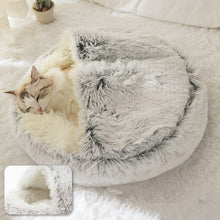 Load image into Gallery viewer, Round Cat and small dog Bed Long Plush Cat Cushion Warm Cat House 2 In 1 - sunnydayhomedecorboutique
