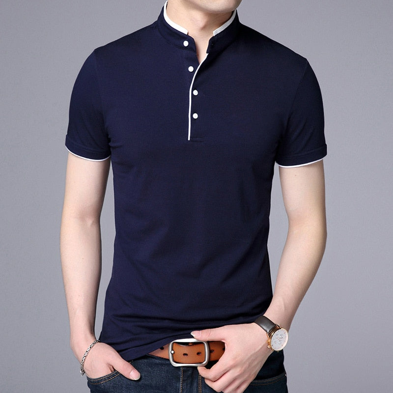 New Style Mandarin Collar Short Sleeve Tee Shirt Men - sunnydayhomedecorboutique