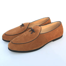 Load image into Gallery viewer, Men&#39;s Leather Loafers Black Suede Slippers Belgian Dress Shoes
