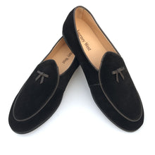 Load image into Gallery viewer, Men&#39;s Leather Loafers Black Suede Slippers Belgian Dress Shoes
