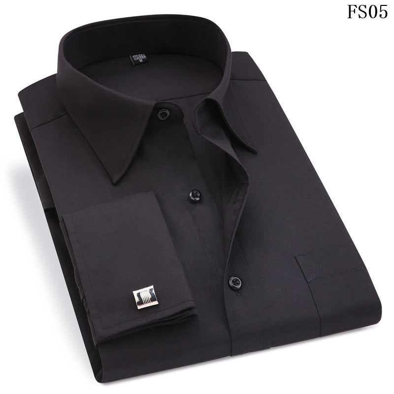 Classic French Cufflinks Men's Business Dress Long Sleeve Shirt