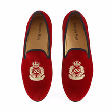 Load image into Gallery viewer, New Handmade Men Red Velvet Loafers With Crown Casual Dress Shoes, Size US 7-13 - sunnydayhomedecorboutique
