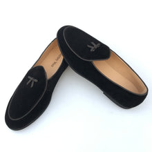 Load image into Gallery viewer, Men&#39;s Leather Loafers Black Suede Slippers Belgian Dress Shoes
