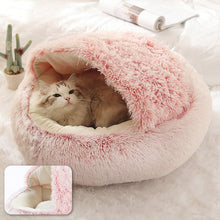 Load image into Gallery viewer, Round Cat and small dog Bed Long Plush Cat Cushion Warm Cat House 2 In 1 - sunnydayhomedecorboutique
