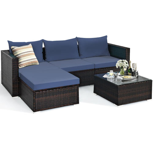 5PCS Patio Rattan Furniture Set Sectional Conversation Sofa w/ Coffee Table HW66521 - sunnydayhomedecorboutique