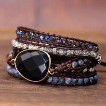 Load image into Gallery viewer, Exclusive Leather Bracelet Black Onyx Mix 5 Strands women and men
