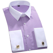 Load image into Gallery viewer, Classic French Cuffs Striped Dress Shirt Single Patch Pocket
