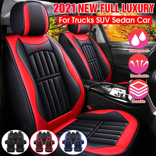 Car Seat Covers Pu Leather Seats Cover Full Set Seat Cushion Cover Front Rear Seat Cover Universal SUV Trucks - sunnydayhomedecorboutique