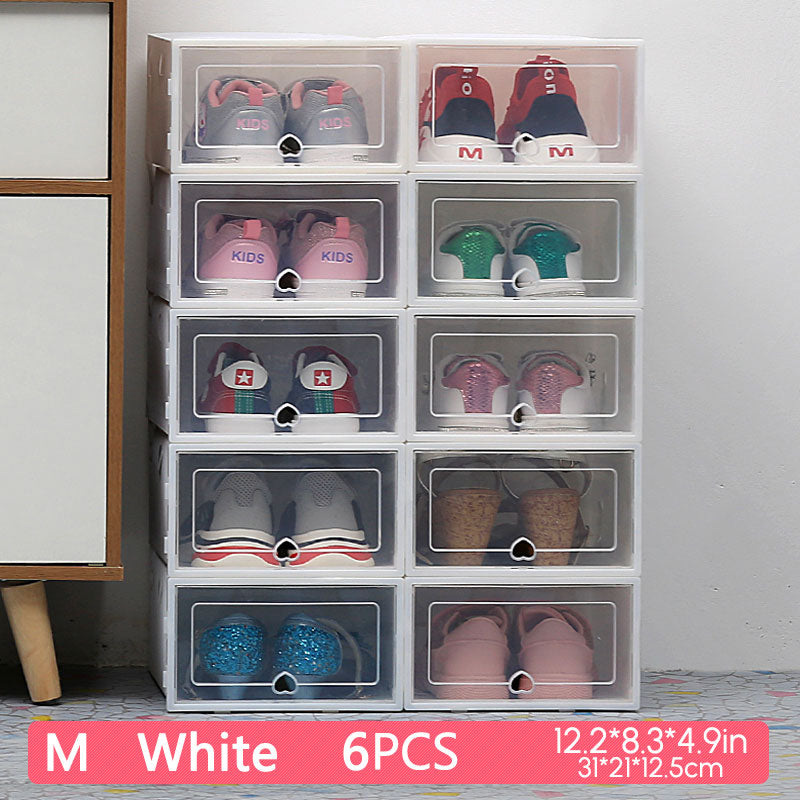 6Packs Transparent Shoe Box Shoes Organizers Plastic Thickened Foldable - sunnydayhomedecorboutique