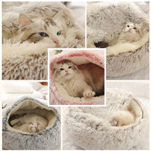 Load image into Gallery viewer, Round Cat and small dog Bed Long Plush Cat Cushion Warm Cat House 2 In 1 - sunnydayhomedecorboutique
