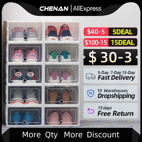 6Packs Transparent Shoe Box Shoes Organizers Plastic Thickened Foldable - sunnydayhomedecorboutique