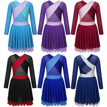 Load image into Gallery viewer, Kids Girls Figure Skating Dress Gymnastic Ballet Leotard Dress Long Sleeve
