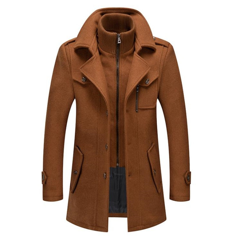 2023 Men's Wool Jacket Winter Autumn Mens Long Windproof Wool Coat Casual Thick Slim Fit Jacket Male Overcoat