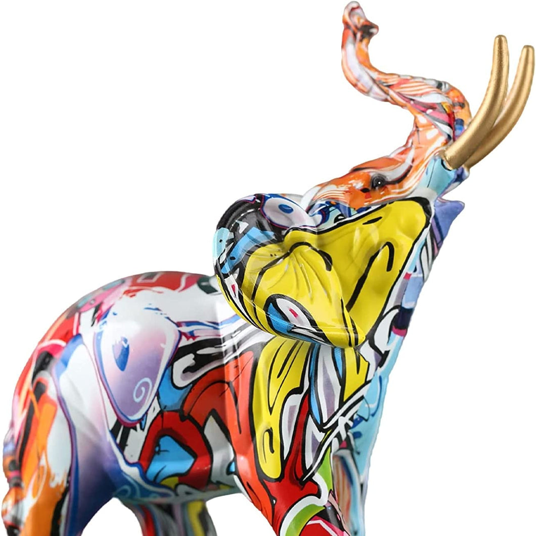 Elephant Decor, Creativity Graffiti Elephant Figurines  Resin Colorful Elephant Statues