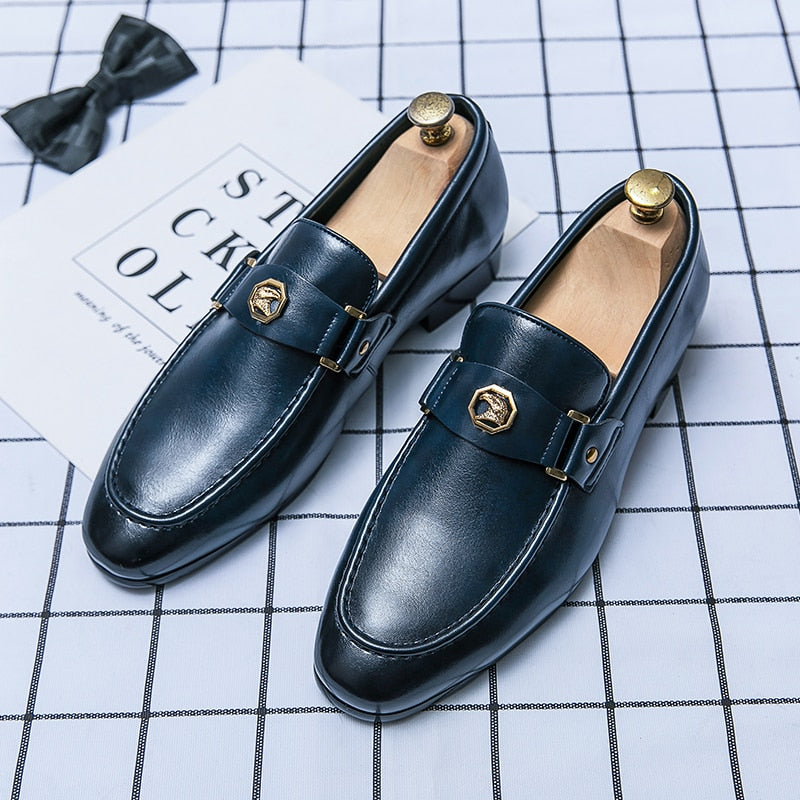 Blue Men Loafers Shoes Square Toe Slip-On Dress Shoes