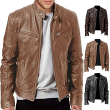 Load image into Gallery viewer, Men&#39;s Fashion Leather Jacket Slim Fit Stand Collar PU Jacket
