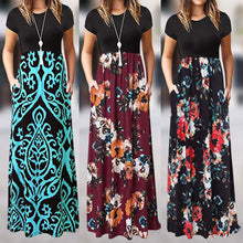 Load image into Gallery viewer, Women&#39;s  Summer Dress Bohemian Style Round Neck Maxi Dress
