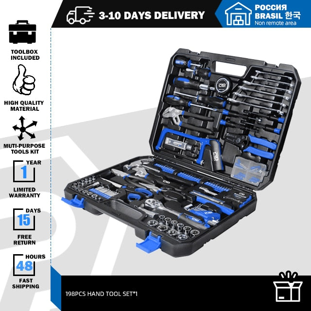 198Pcs Hand Tool Set DIY Home Repair Tool Kit