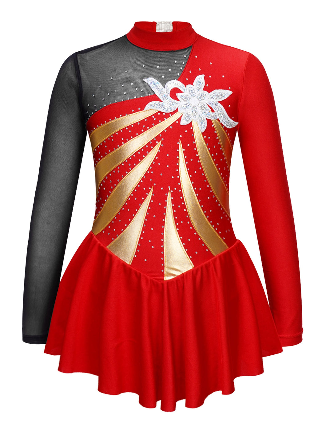 Girls Rhinestone Long Sleeve Gymnastic Leotard