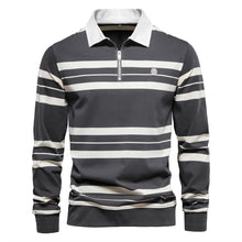 Load image into Gallery viewer, AIOPESON Brand Cotton Long Sleeve Men Polo Shirts Cotton Striped Zipper
