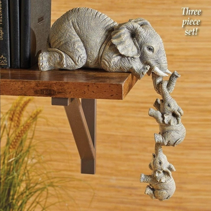 3pcs/set Cute Elephant Figurines Elephant Holding Baby Elephant - sunnydayhomedecorboutique