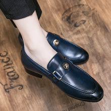 Load image into Gallery viewer, Blue Men Loafers Shoes Square Toe Slip-On Dress Shoes
