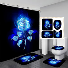 Load image into Gallery viewer, Shiny Blue Golden Rose Waterproof Shower Curtain Set Toilet Cover Mat
