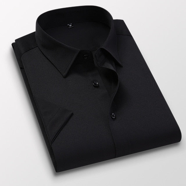 Men Slim Solid Color Short Sleeve Shirt Business Casual