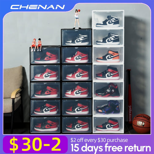 2pcs AJ Sneakers Box Hardened Plastic Shoe Box Stackable Cabinet Storage - sunnydayhomedecorboutique