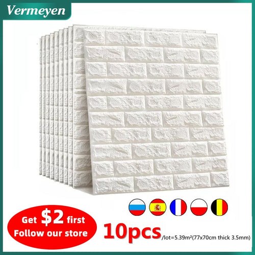 10pcs 3D Wall Sticker Imitation Brick Bedroom Decoration - sunnydayhomedecorboutique